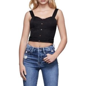 GOOD AMERICAN Black Jacquard Button Cami Leopard Bustier Crop Top Sz 1 Small NWT